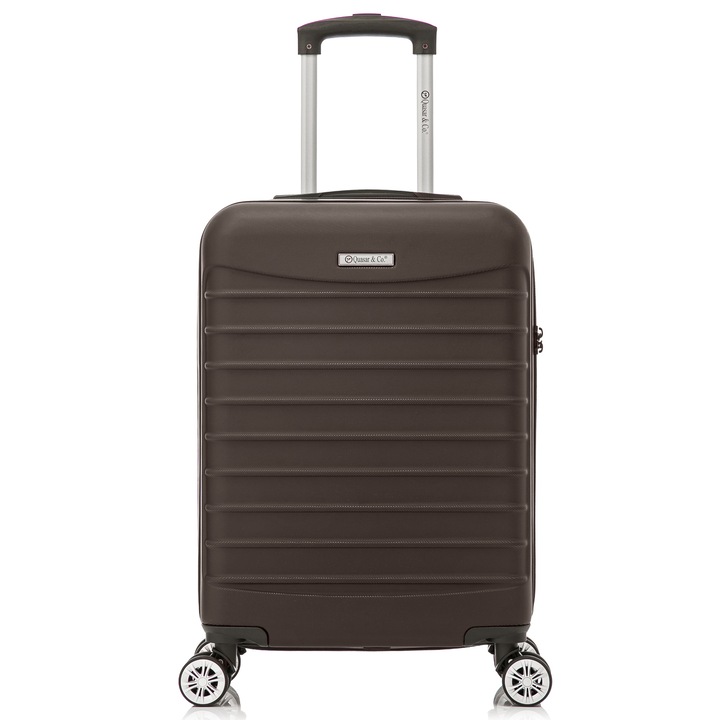Kabinbőrönd repülőre, kézipoggyász, Quasar & Co., 55x36x20cm, biztonságos cipzár, számzár, hosszú teleszkópos fogantyú, 4 dupla kerék 360°-os forgással, strapabíró 2,8 mm vastag ABS bőrönd, 2 rekesz zsebbel, max.10kg, LINE modell, Kávébarna