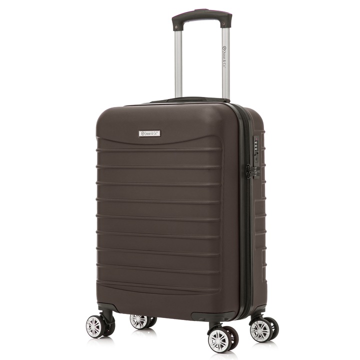 Комплект куфари Quasar & Co. модел LINE, Ръчен багаж, 55x36x20см/40x30x20см, 4 двойни безшумни колела 360° сваляеми, ABS 2.8 мм, Защитен цип, Кодово заключване, Телескопична дръжка, Κафе кафяво