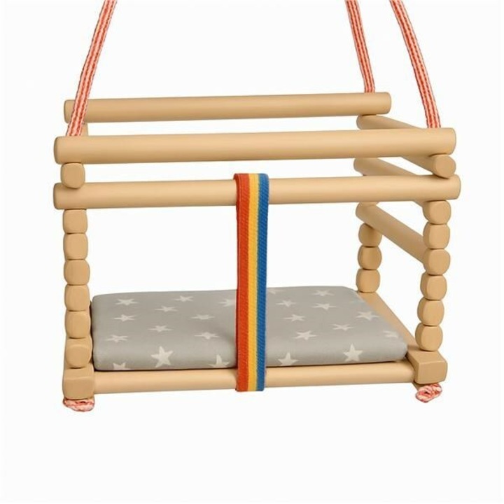 Люлка от буково дърво, Бебешка микс, С възглавница, С въже, До 20 кг, Натурален цвят