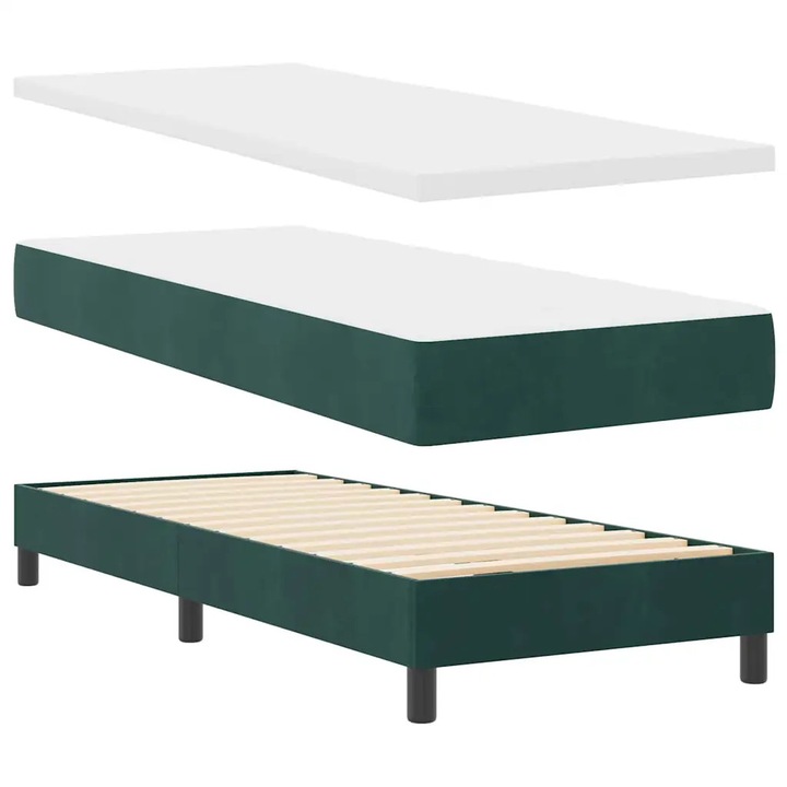 Box Spring ágy matraccal fekete 100x200 cm bársonyos Sötétzöld, vidaXL, 3341495
