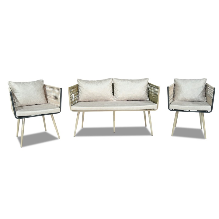 Set mobilier gradina/terasa MILANO, Gri, canapea, 2 scaune, masa