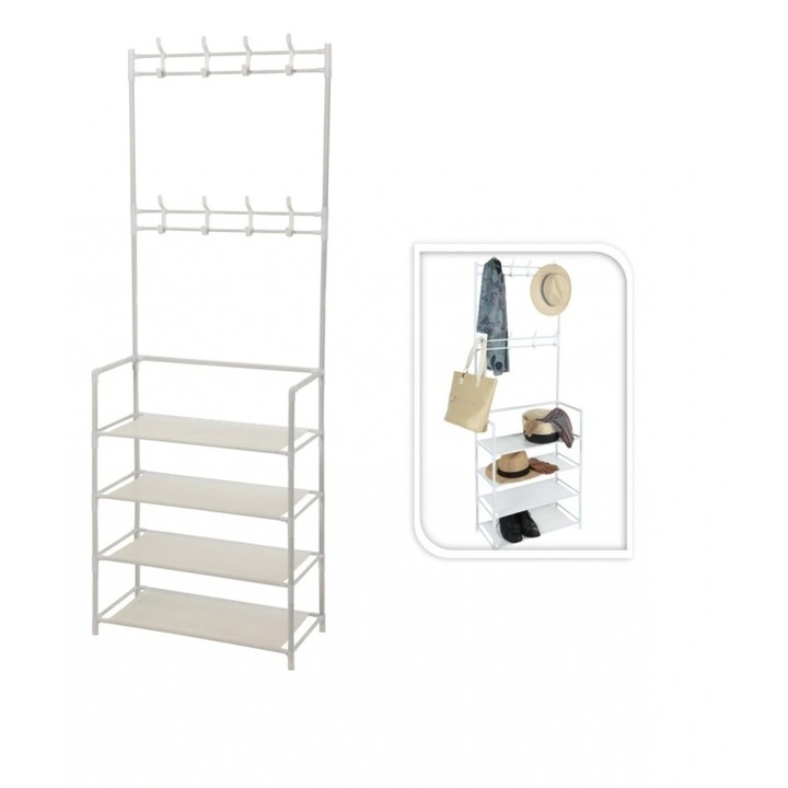 Ruhaakasztó cipőtartóval és 5 polccal – 80 x 29,5 x 172 cm, fém szerkezet, helytakarékos függőleges kialakítás, ideális előszobába, hálószobába vagy öltözőbe
