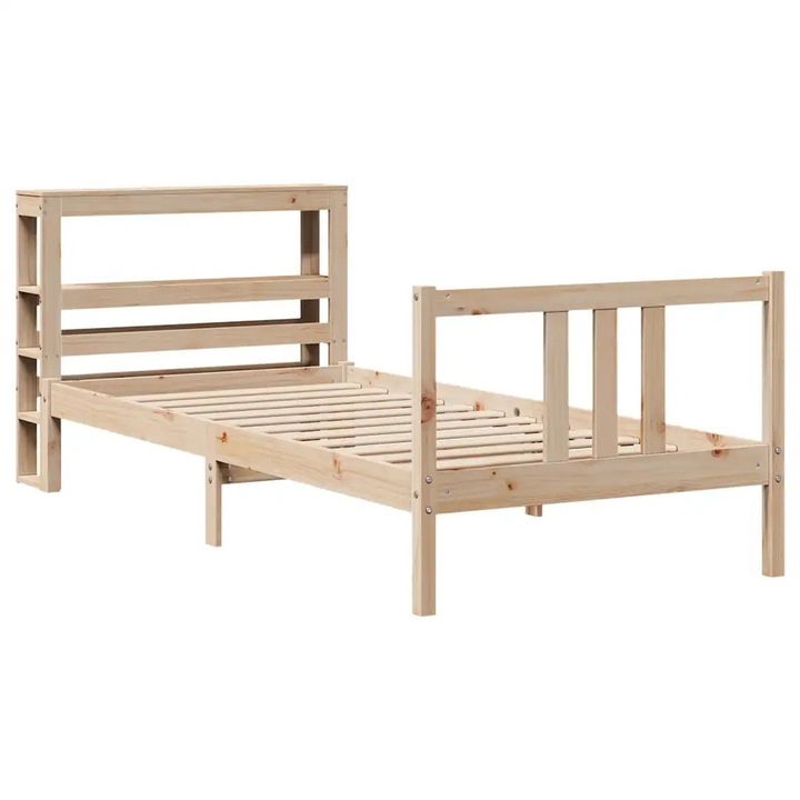 Pat cu tablie, VidaXL, 75x190 cm, lemn masiv de pin, alb