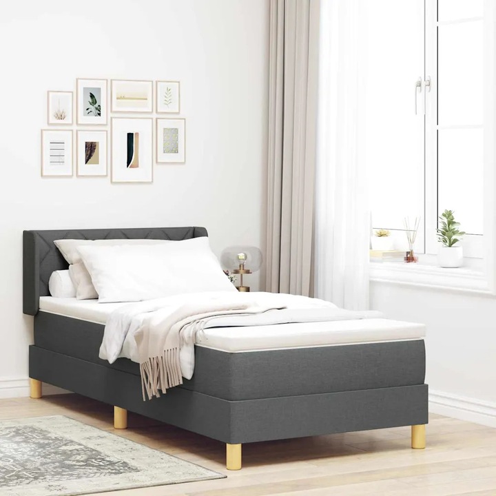 Pat box spring VidaXL cu saltea, 90x200cm, gri inchis