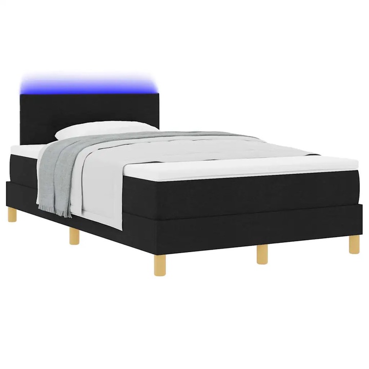 Pat cu sertar și LED VidaXL, 120x190 cm, negru, material textil, design modern