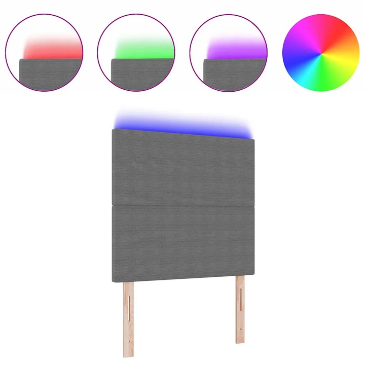 Pat cu spătar LED, vidaXL, catifea gri deschis, 90 cm, înălțime reglabilă, construcție din lemn de pin