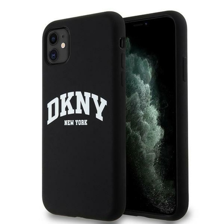 DKNY Liquid Silicone Arch Logo iPhone 11 kompatibilis Magsafe hátlap tok, fekete