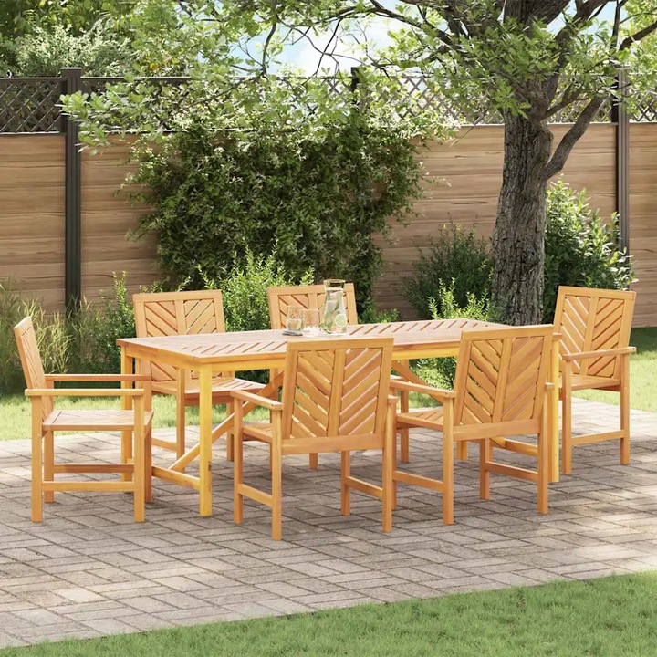 Set mobilier gradina, VidaXL, masa mare cu 6 scaune, lemn de acacia, rezistent la intemperii