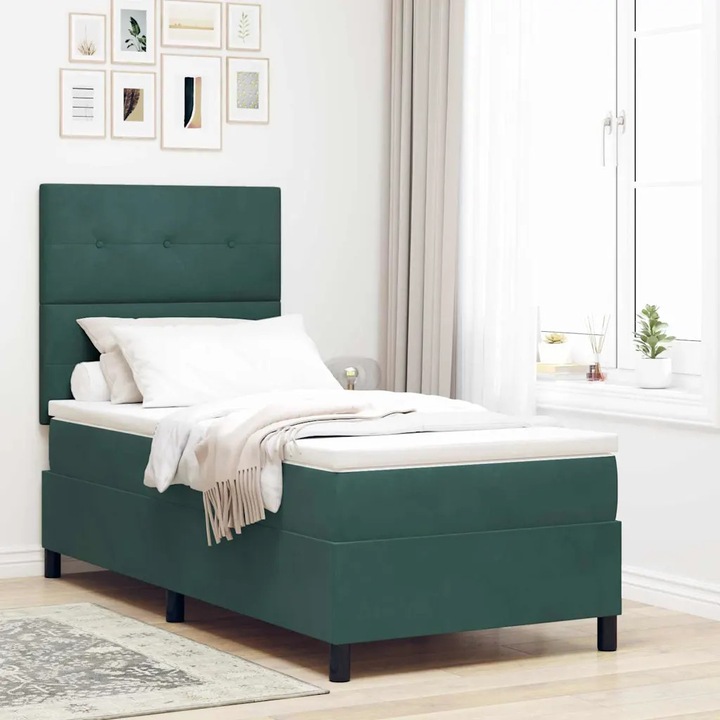 Pat Box Spring, VidaXL, 100x200 cm, verde inchis