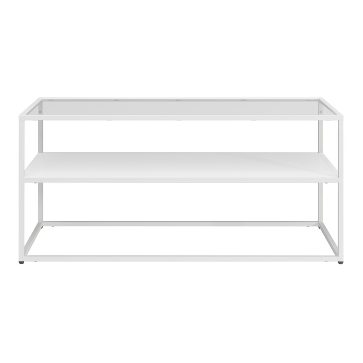 Măsuță cafea, en.casa, PXSL-0281, otel și sticlă, alb mat, 102x43x46cm