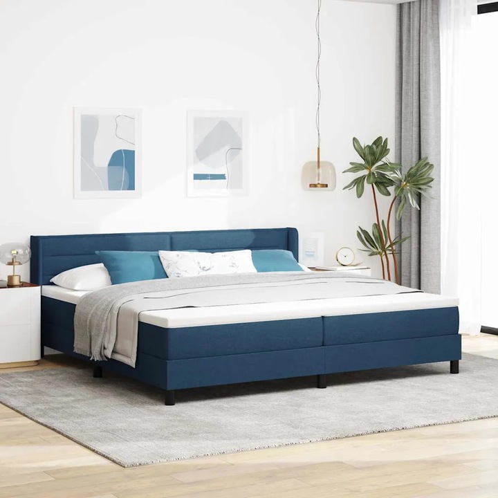 Pat Box Spring VidaXL, 200x200 cm, albastru, design modern, reglabil