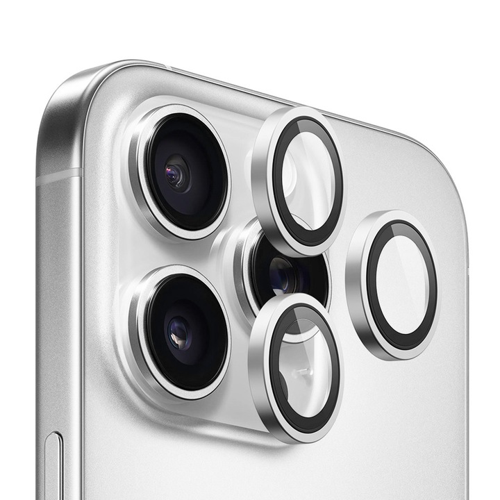 Фолио за iPhone 14 Pro / iPhone 14 Pro Max (комплект от 3) - Blueo Original Metal Frame протектор за лещи - сребристо