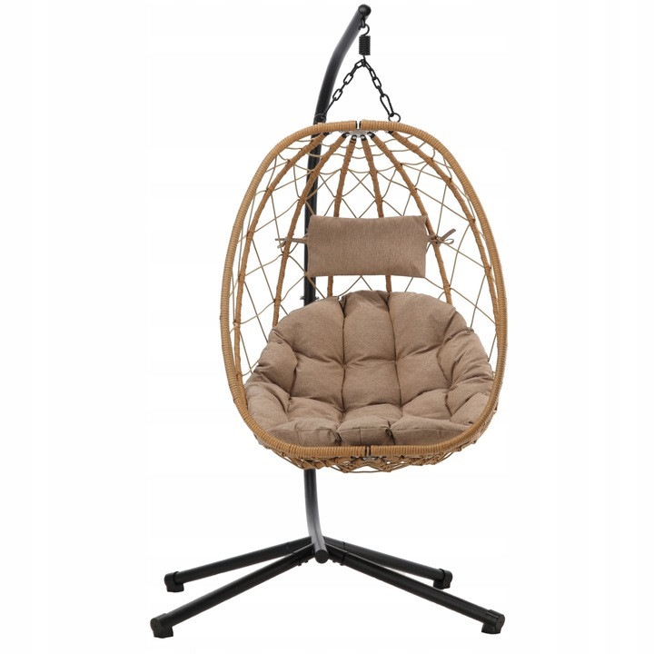 Висяща люлка тип гнездо, с възглавница, метална рамка и PE кошница, 103x95x185 см, кафява