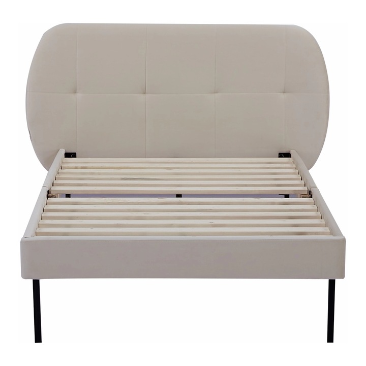 Pat, en.casa, Porvoo, 90x200 cm, 110 kg, lemn, catifea, bej, tapitat