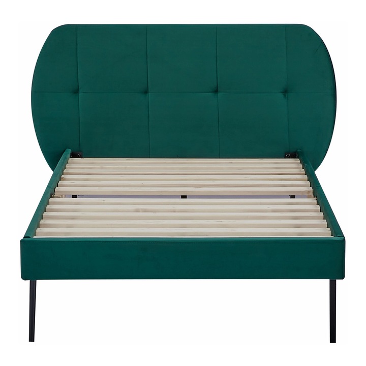 Pat, en.casa, Porvoo, 90x200 cm, 110 kg, lemn, catifea, verde inchis, tapitat