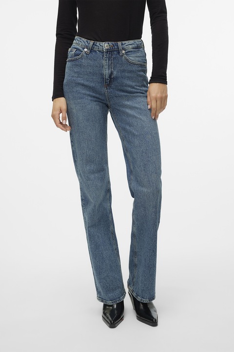 Vero Moda, Blugi drepti cu talie inalta, Albastru inchis