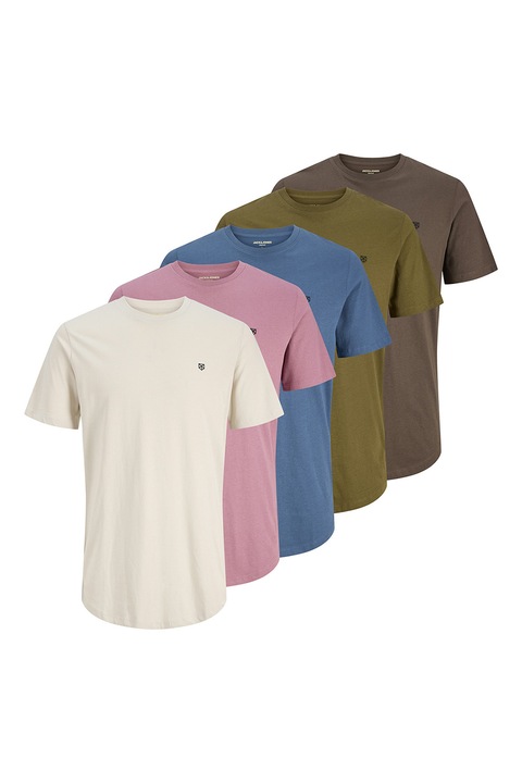 Jack & Jones, Normál fazonú organikuspamut póló szett - 5 db, Csontszín/Khaki/Rózsaszín