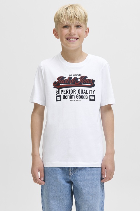 Jack & Jones, Logós organikuspamut tartalmú póló, Fekete/Sötétpiros/Fehér