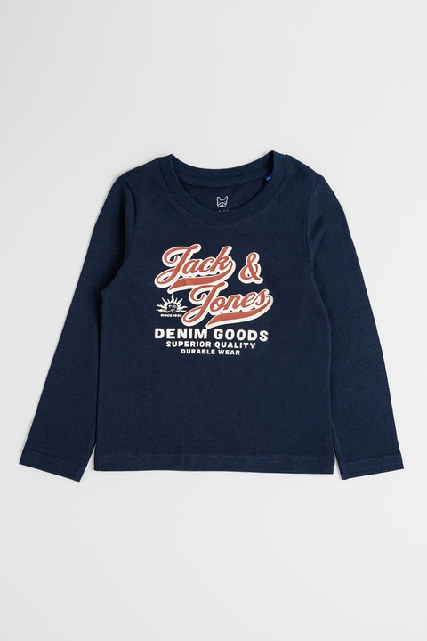 Jack & Jones, Bluza cu decolteu la baza gatului si imprimeu text, Visiniu/Crem/Bleumarin, 116 CM