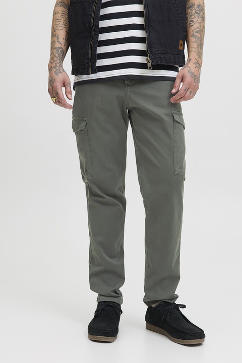 Jack & Jones, Pantaloni cargo din amestec de bumbac, Gri