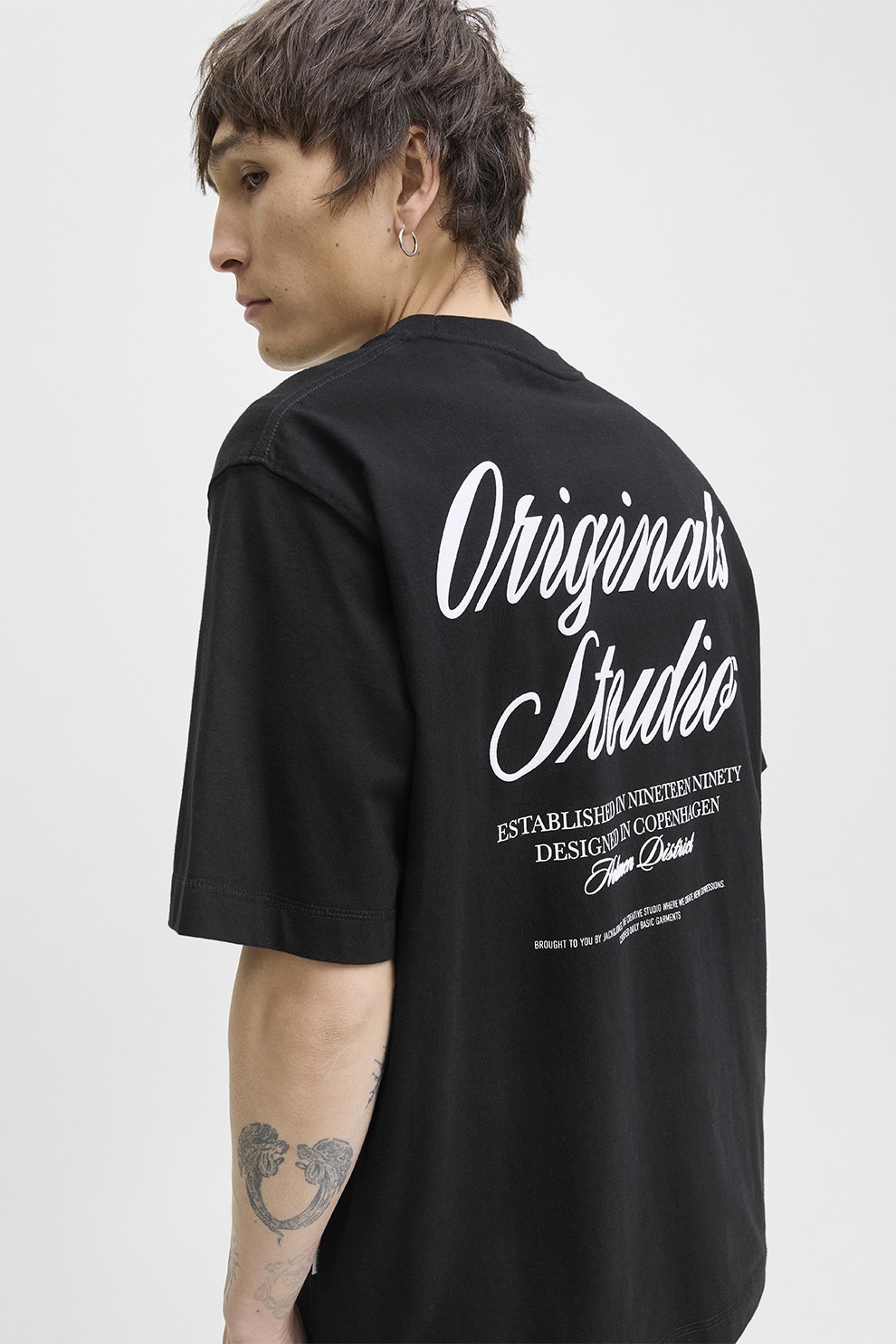 Jack & Jones, Tricou lejer de bumbac cu imprimeu logo, Negru, M