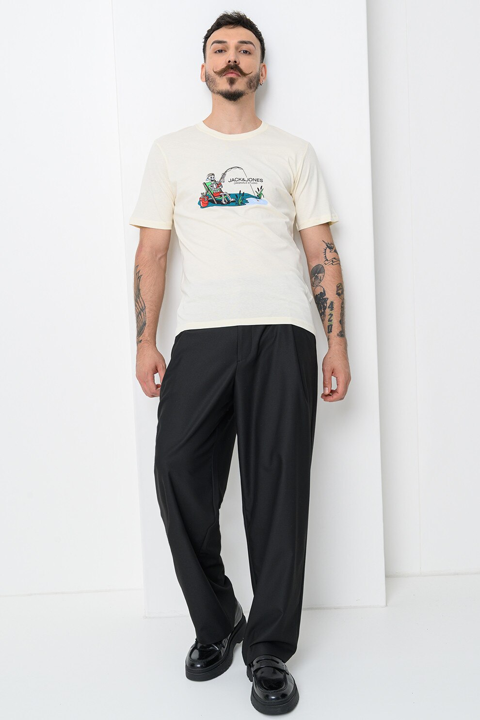 Jack & Jones, Tricou de bumbac cu imprimeu, Verde, Crem, M