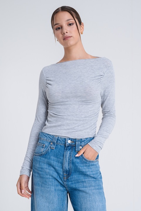 Only, Bluza uni slim fit, Gri deschis