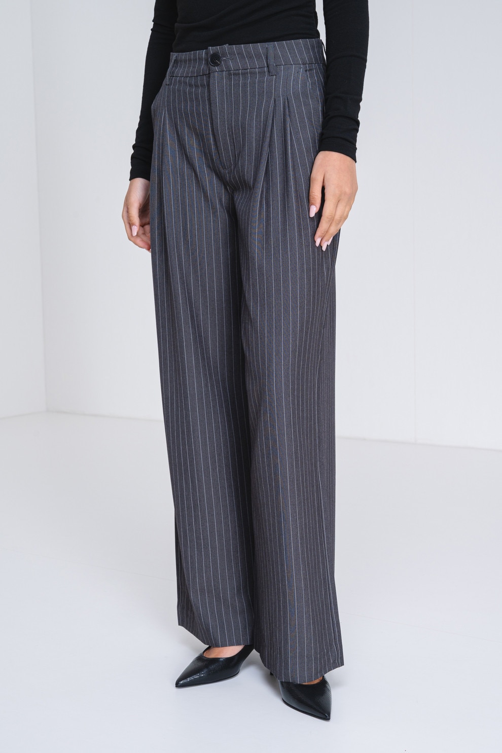 JdY, Pantaloni relxed fit cu talie medie, Alb, Gri inchis, M-L32