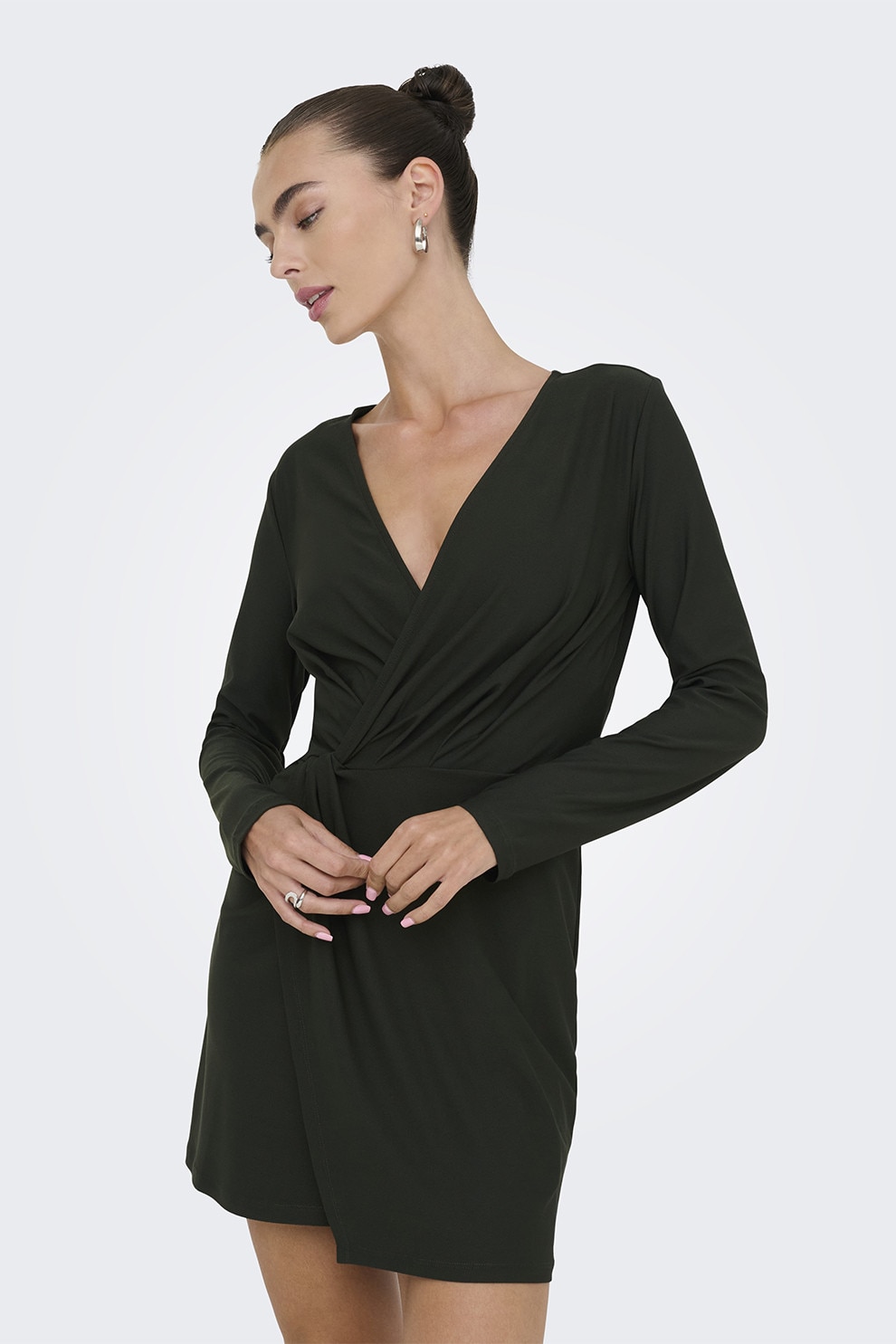 Only, Rochie mini cu model petrecut, Verde inchis, M