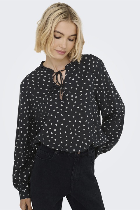 Only, Bluza cu imprimeu grafic, Alb/Negru, XS