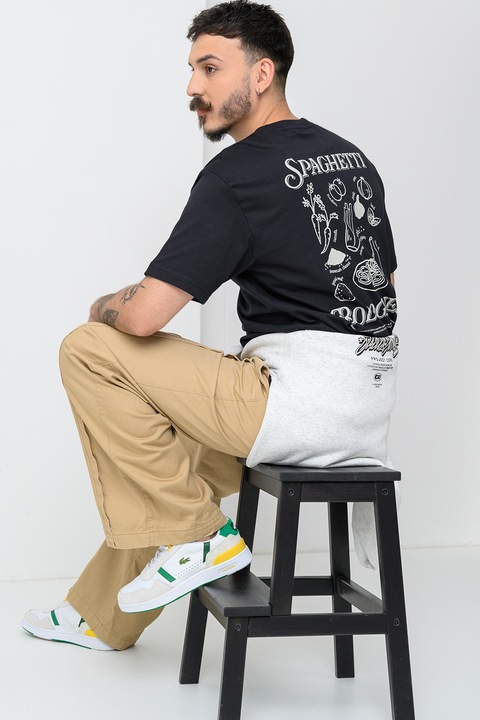 Only & Sons, Fred mintás organikuspamut póló, Koptatott fekete