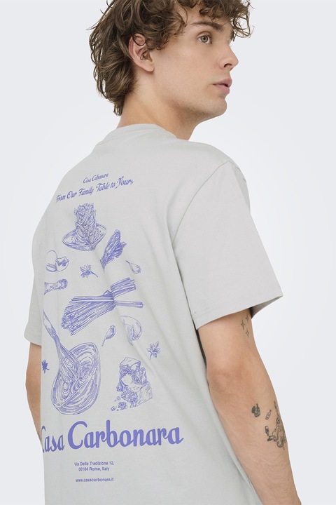 Only & Sons, Fred mintás organikuspamut póló, Világosszürke/Ametisztlila