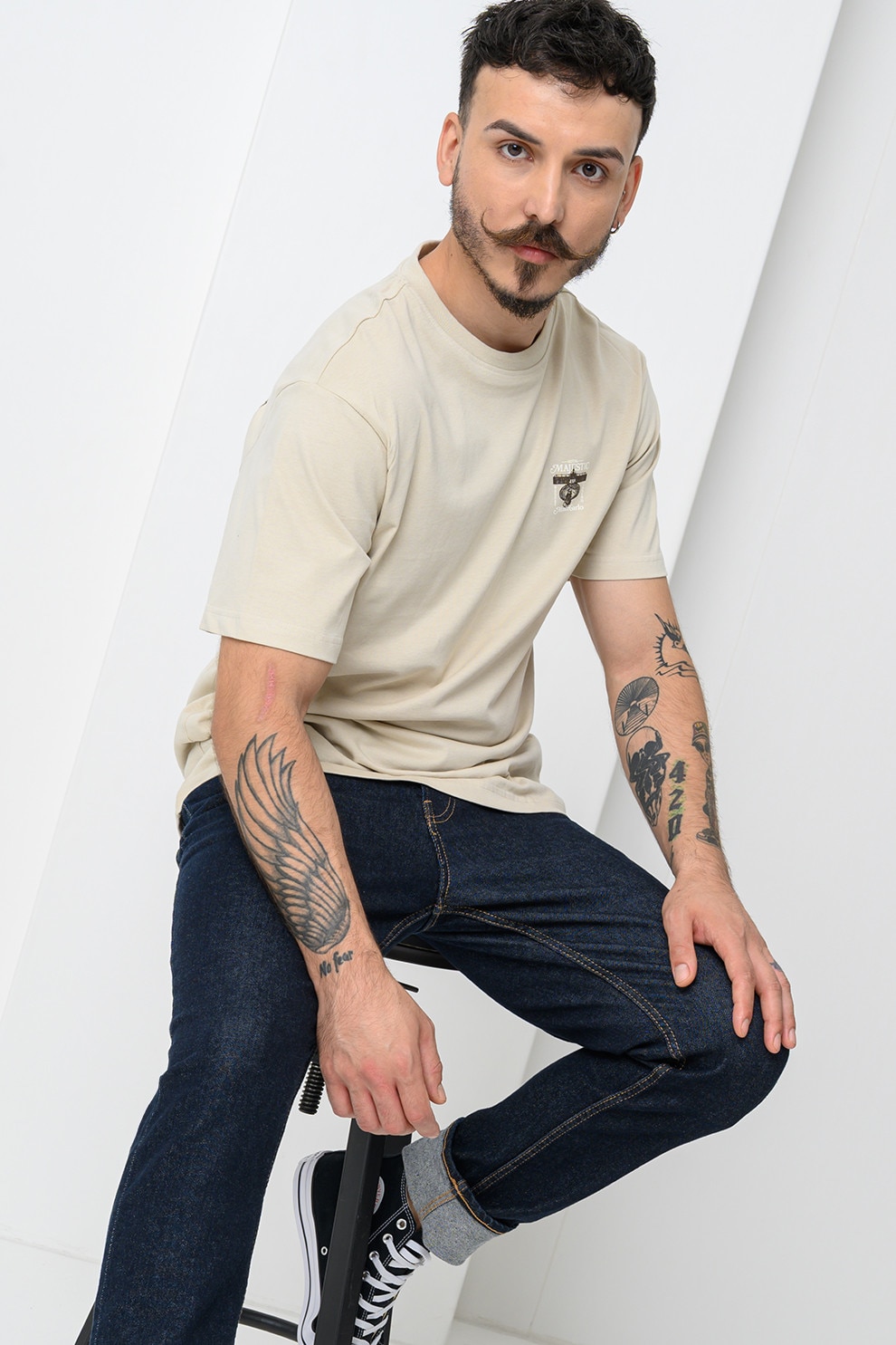 Only & Sons, Tricou de bumbac organic cu imprimeu grafic Hoya, Bej, L