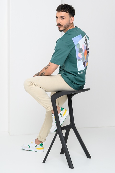 Only & Sons, Fred mintás organikuspamut póló, Vízzöld