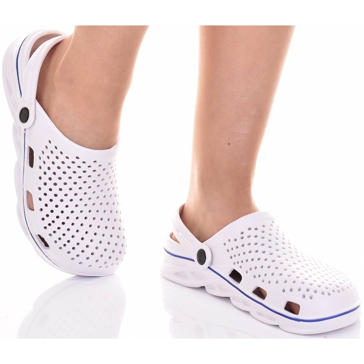 Papuci Martinus cu platforma din spuma, respirabili, alb cu dunga albastra, pentru femei, 37 EU