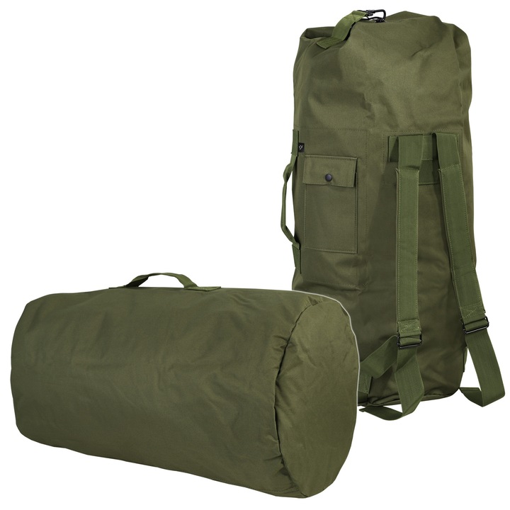 Dominator Urban Combat DUFFLE BAG hordtáska, 100L, vízálló, 95x40x40 cm, állítható pántok, karabineres záródás, ideális kempingezéshez és túrázáshoz, Ranger zöld