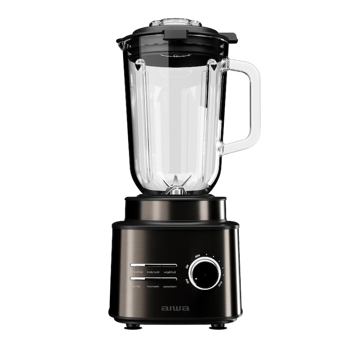 Blender de masa Aiwa Saberu 2500, 2000W, bol sticla 1.5L, 6 viteze+Pulse, 6 lame detasabile din inox Satoku®, Smoothie, Autocuratare, Zdrobire gheata, efect anti-amprenta