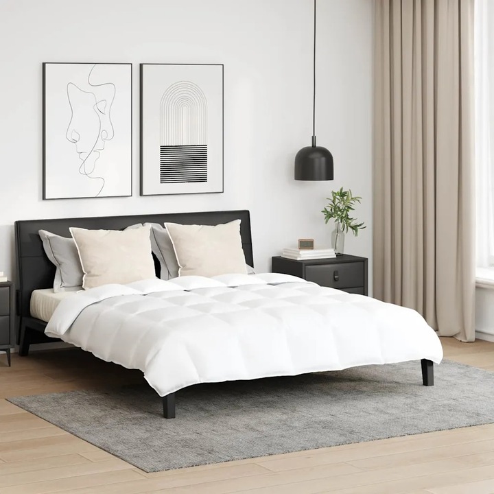 Pilota VidaXL, 3 piese, alb, 240x200cm, puf, design quilted