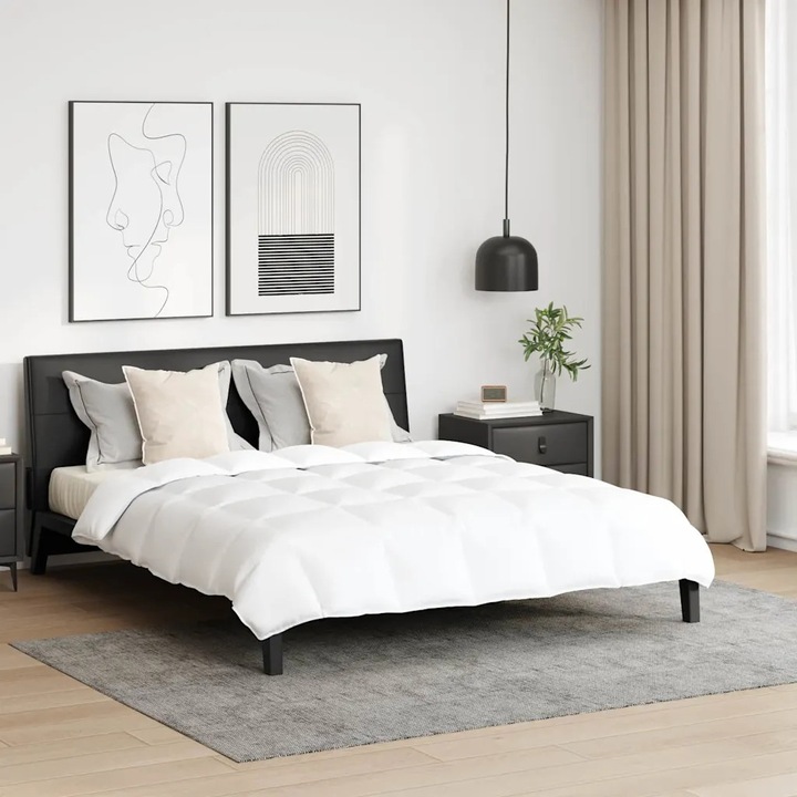 Pilota VidaXL, 3 piese, alb, 200x220cm, puf, design cu model quilted