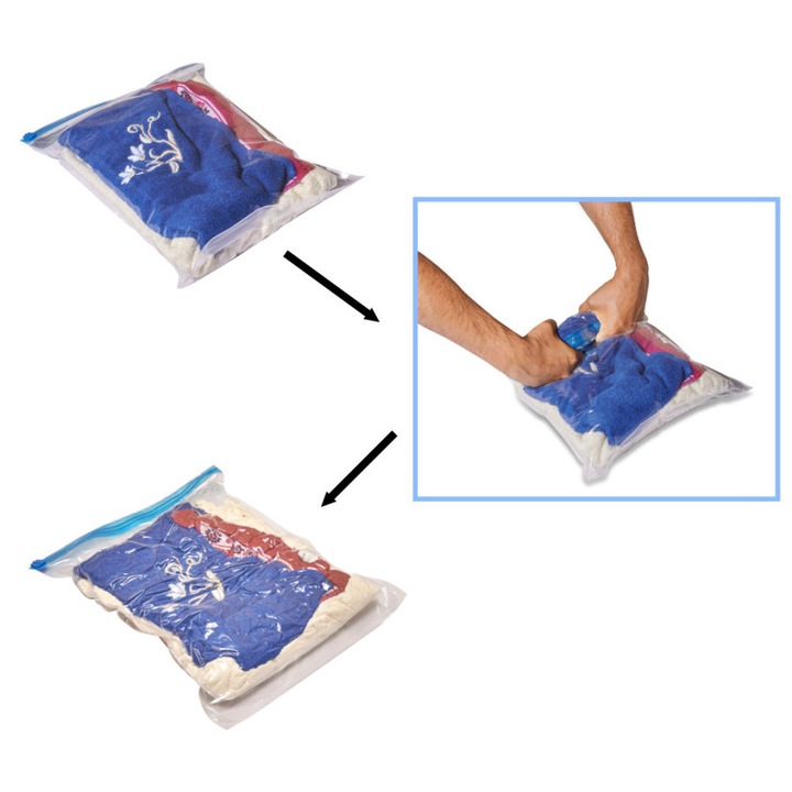 Set 9 saculeti vacuum pentru depozitarea eficienta a hainelor, in 3 dimensiuni