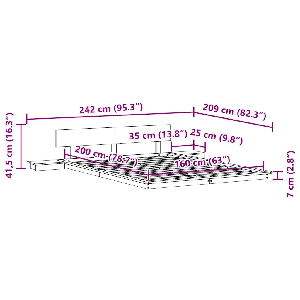 Limitator Rama Pat Rama de pat VidaXL 160x200cm din lemn masiv cu 2 noptiere - eMAG.ro