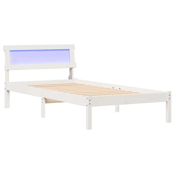 Cadru de pat vidaXL, cu headboard Alb 100 x 200 cm Lemn de pin masiv