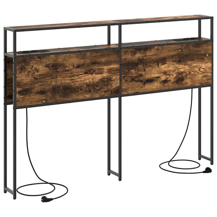 Capitonat cu spatiu de depozitare VidaXL, 160 cm, design modern, finisaj mat, culoare stejar fumuriu