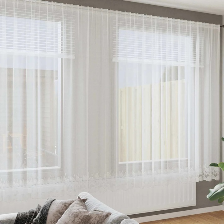 Perdele VidaXL, set, transparent, material dantelat, alb, 1200x240cm