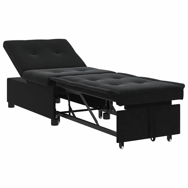 Canapea extensibilă 3 în 1, vidaXL, neagră, dimensiuni compacte, material catifea