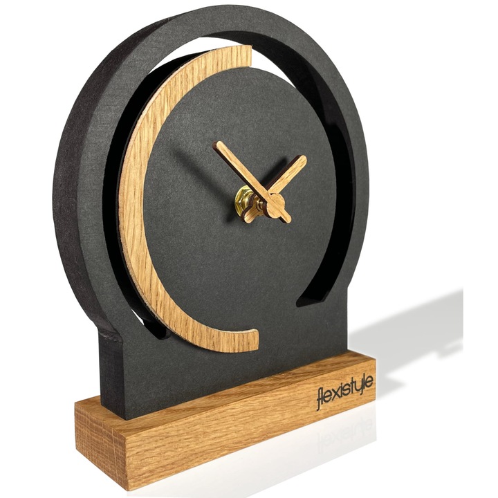 Dekoratív falióra Black Oak, FLEXISTYLE, fekete MDF tölgyfa részletekkel, 16x13x4cm, nagyon csendes mechanizmus