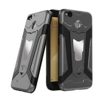 Husa antisoc cu stand metalic pentru suport magnetic Xiaomi Redmi 4X, gri Husa antisoc cu stand metalic pentru suport magnetic Xiaomi Redmi 4X, gri