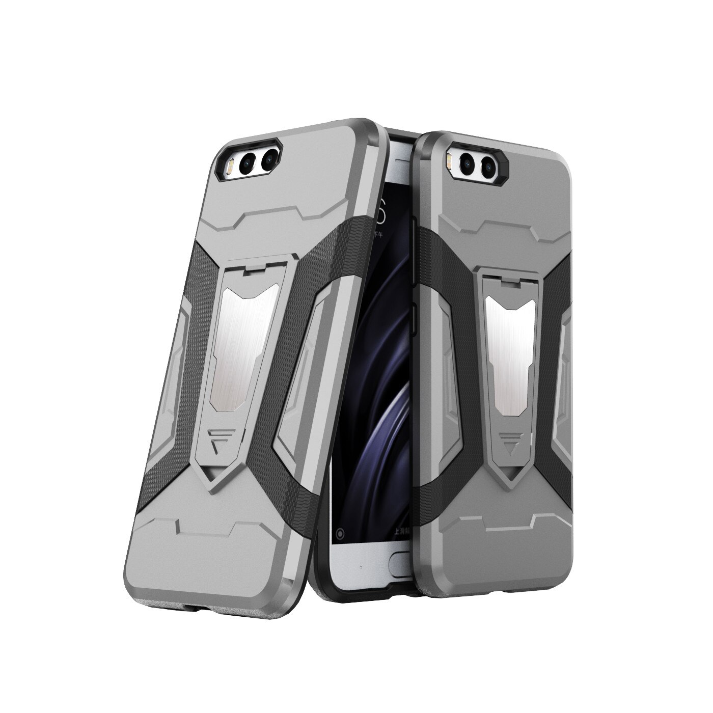 Husa antisoc cu stand metalic pentru suport magnetic Xiaomi Mi 6, gri