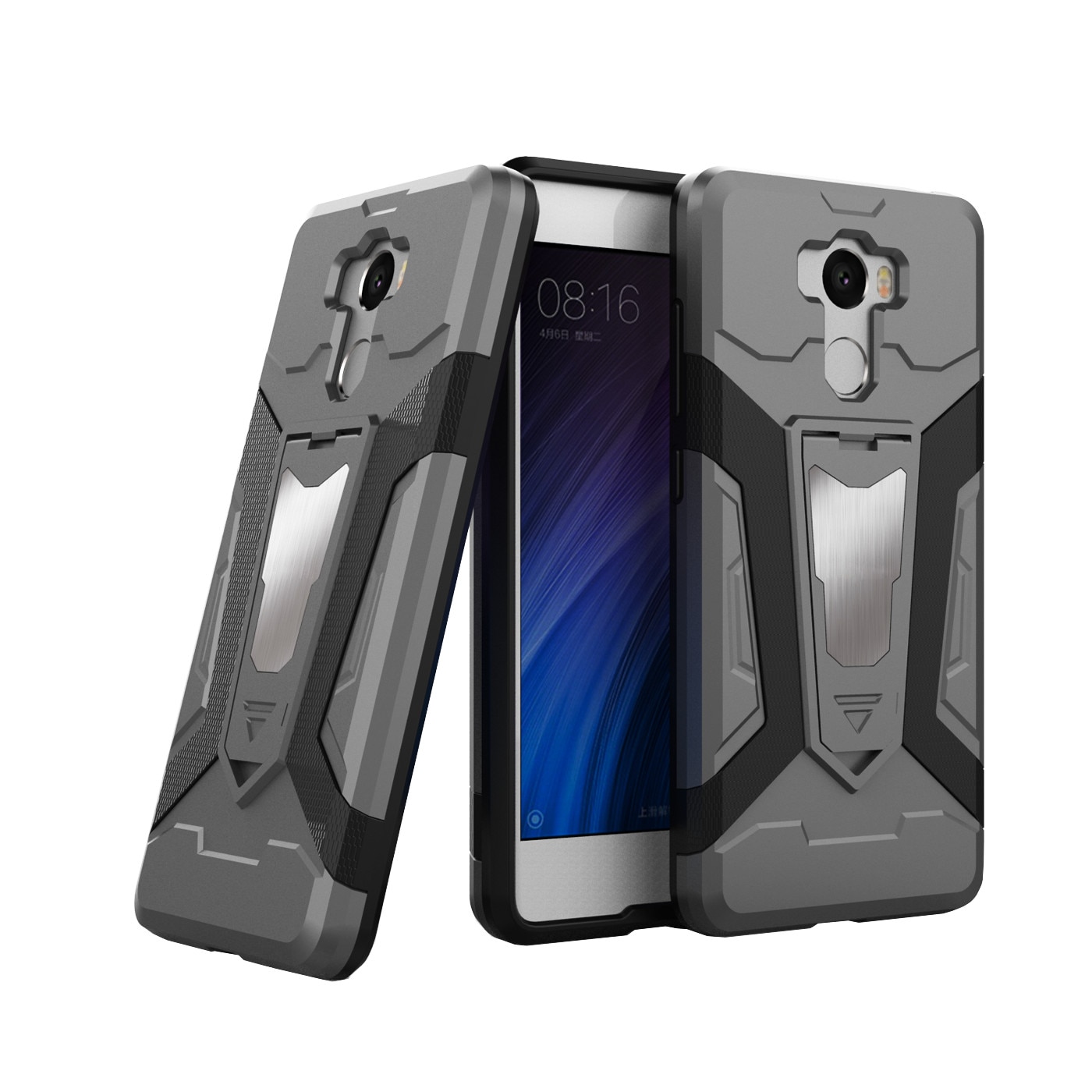 Husa antisoc cu stand metalic pentru suport magnetic Xiaomi Redmi 4 / 4 Pro / 4 Prime, gri