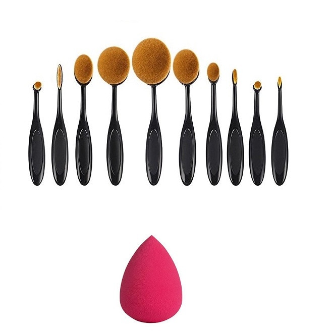 Set 10 pensule machiaj ovale, Curve Brushes Smart Makeup, Black, Beauty